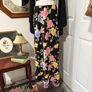 Y2K/90s Black & Multicolor Floral Patchwork Reversible Boho Fairy Maxi Skirt S